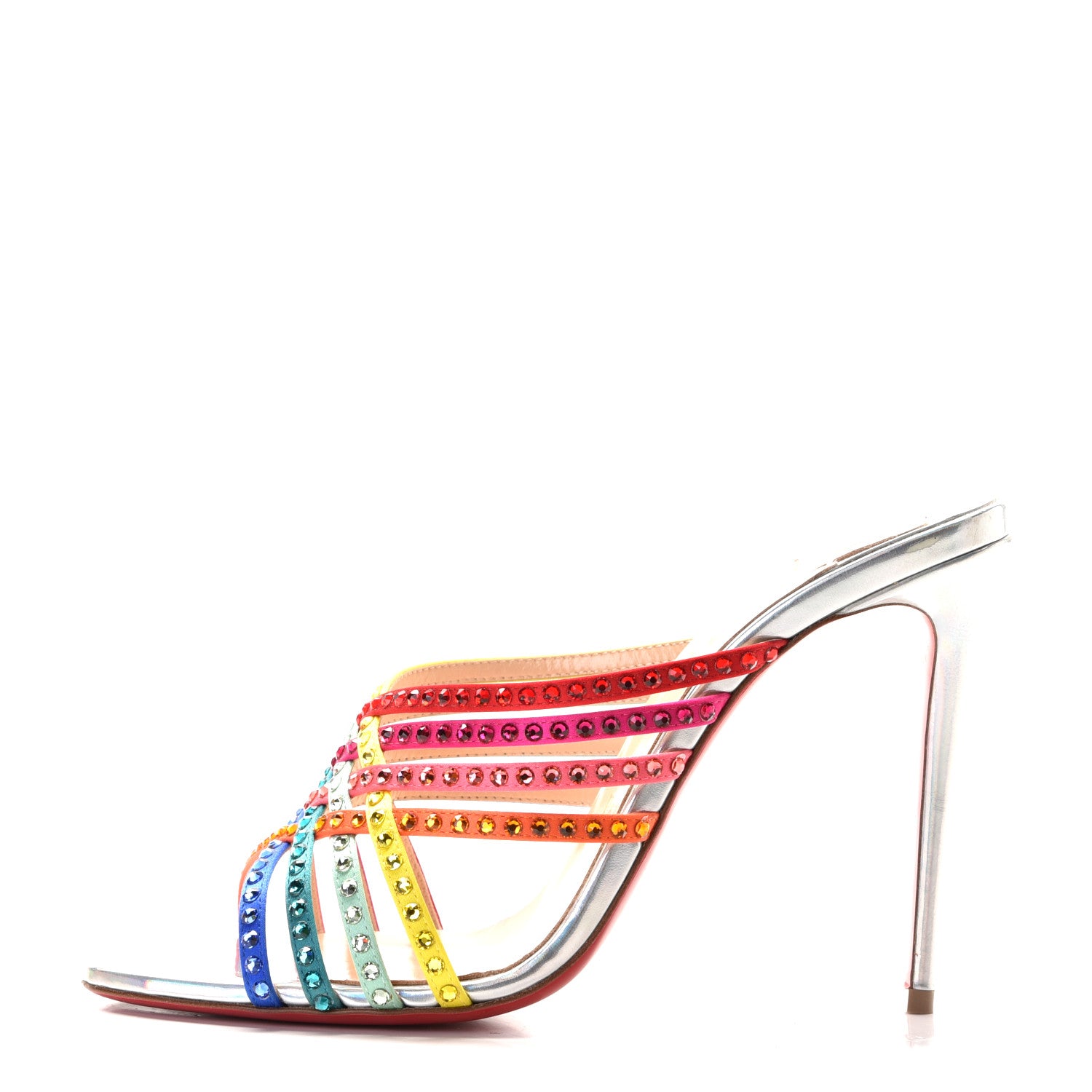 Christian Louboutin Specchio Calfskin Crystal Marthastrass 100 Slide Sandals 39 Silver Multicolor 2 of 10