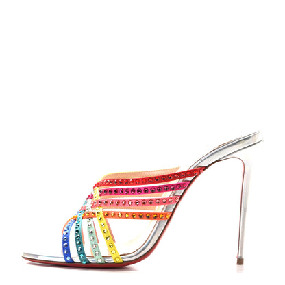 Christian Louboutin Specchio Calfskin Crystal Marthastrass 100 Slide Sandals 39 Silver Multicolor 2 of 10