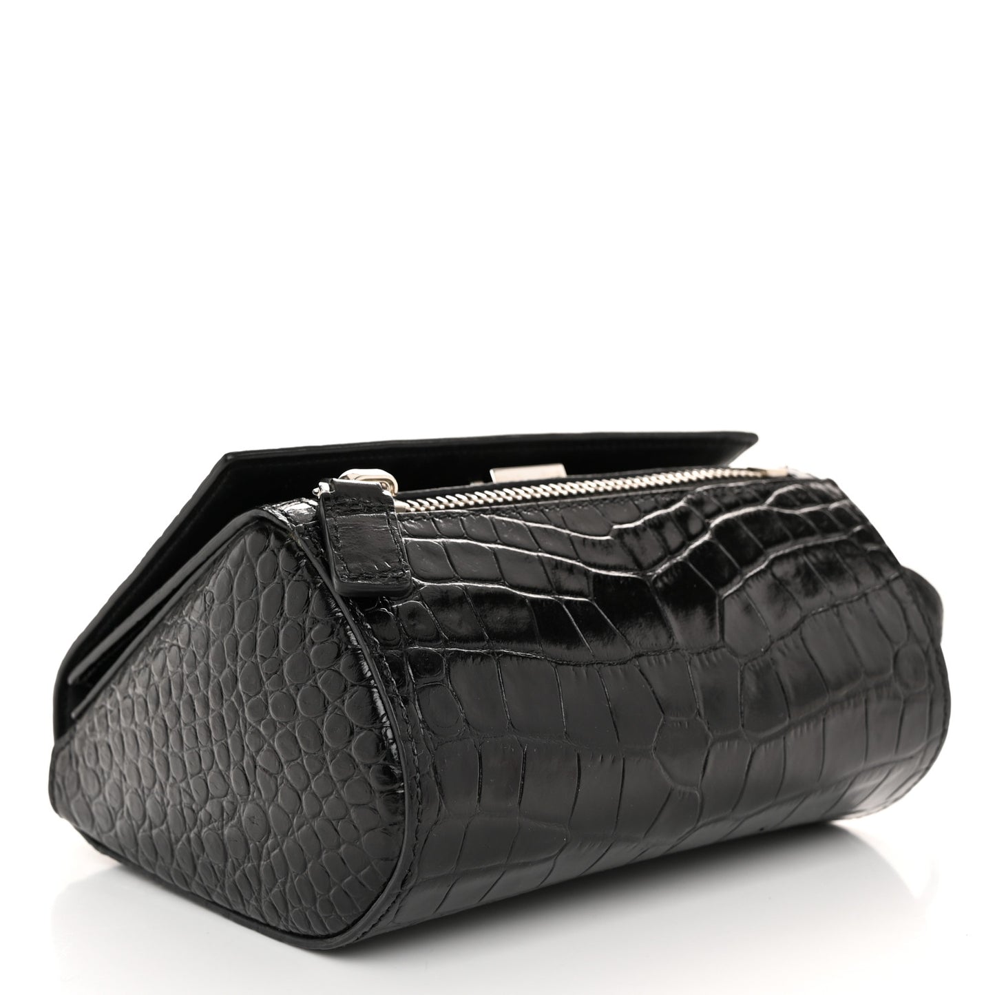 Calfskin Crocodile Embossed Mini Pandora Box Crossbody Bag Black
