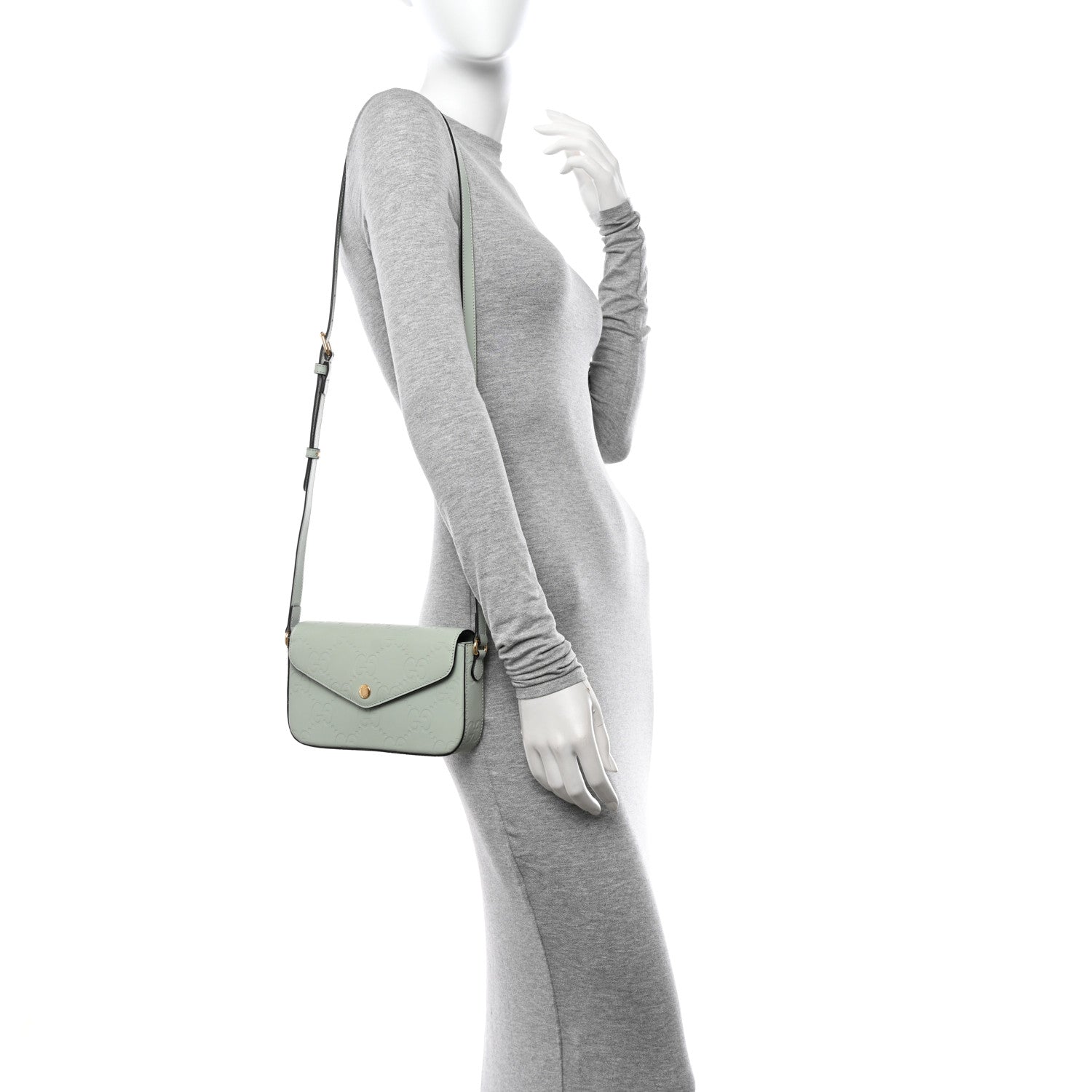 Gucci Calfskin GG Super Mini Shoulder Bag Pale Green 2 of 14