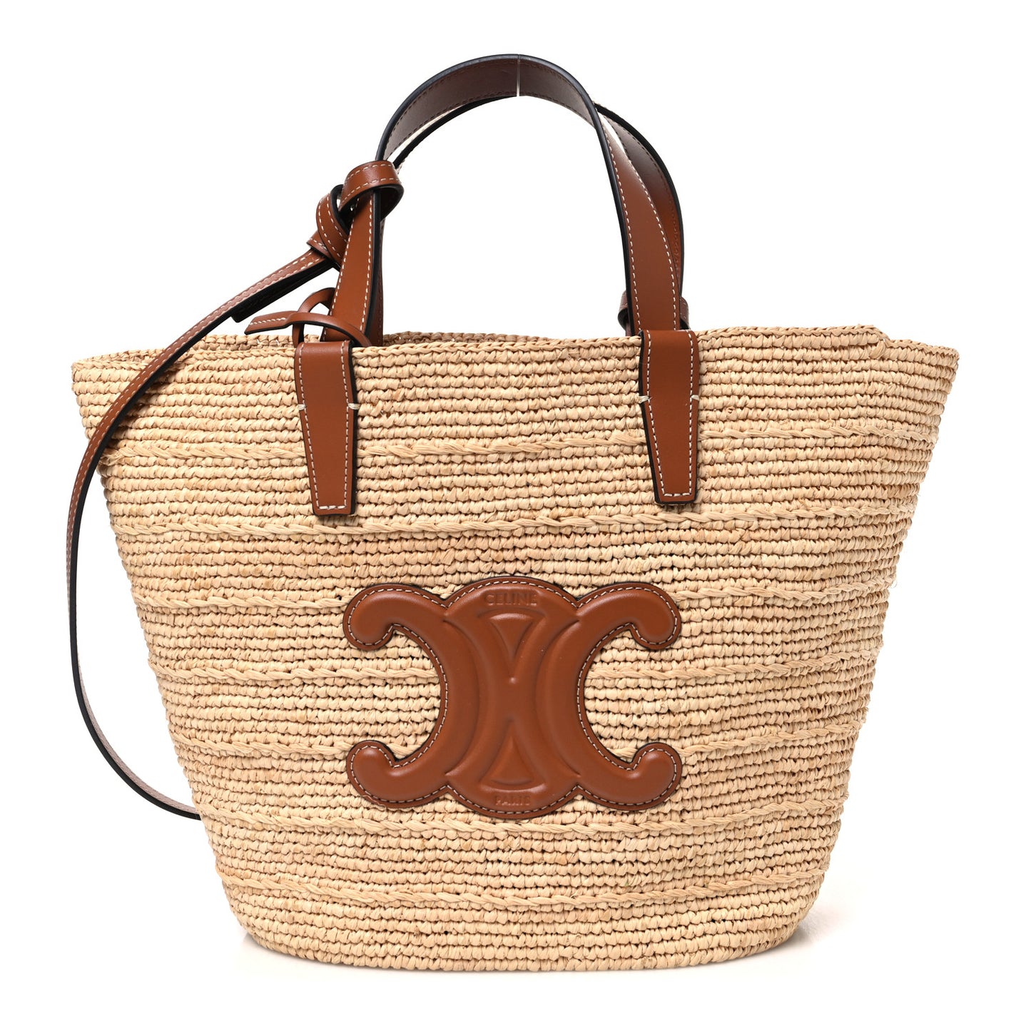 Raffia Calfskin Triomphe Teen Panier Tan