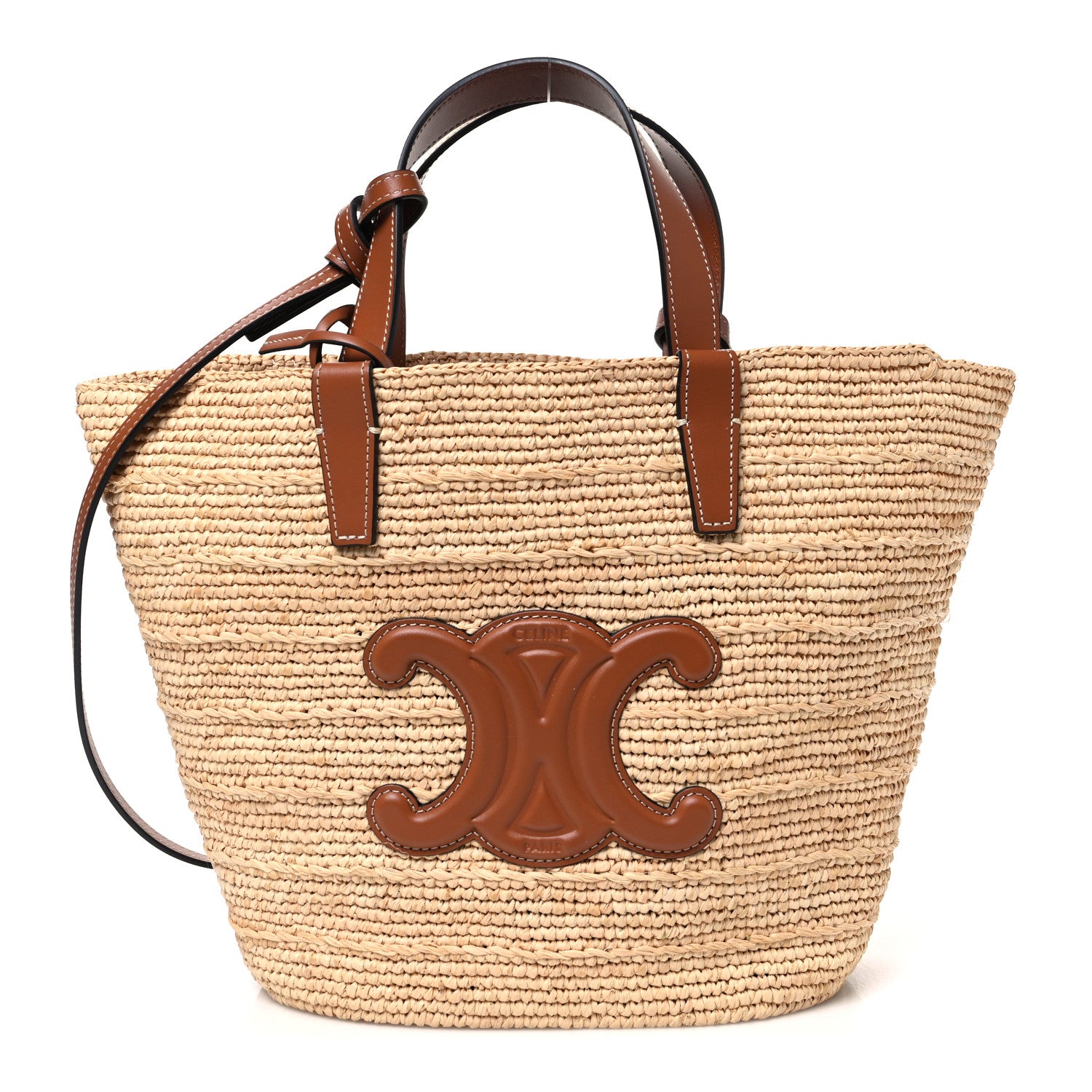 Celine Raffia Calfskin Triomphe Teen Panier Tan 1 of 10