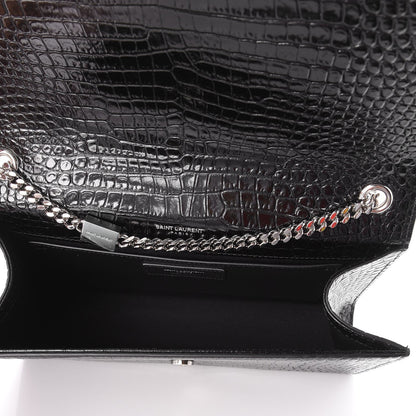 Saint Laurent Calfskin Crocodile Embossed Medium Classic Monogram Kate Tassel Satchel Black 5 of 6