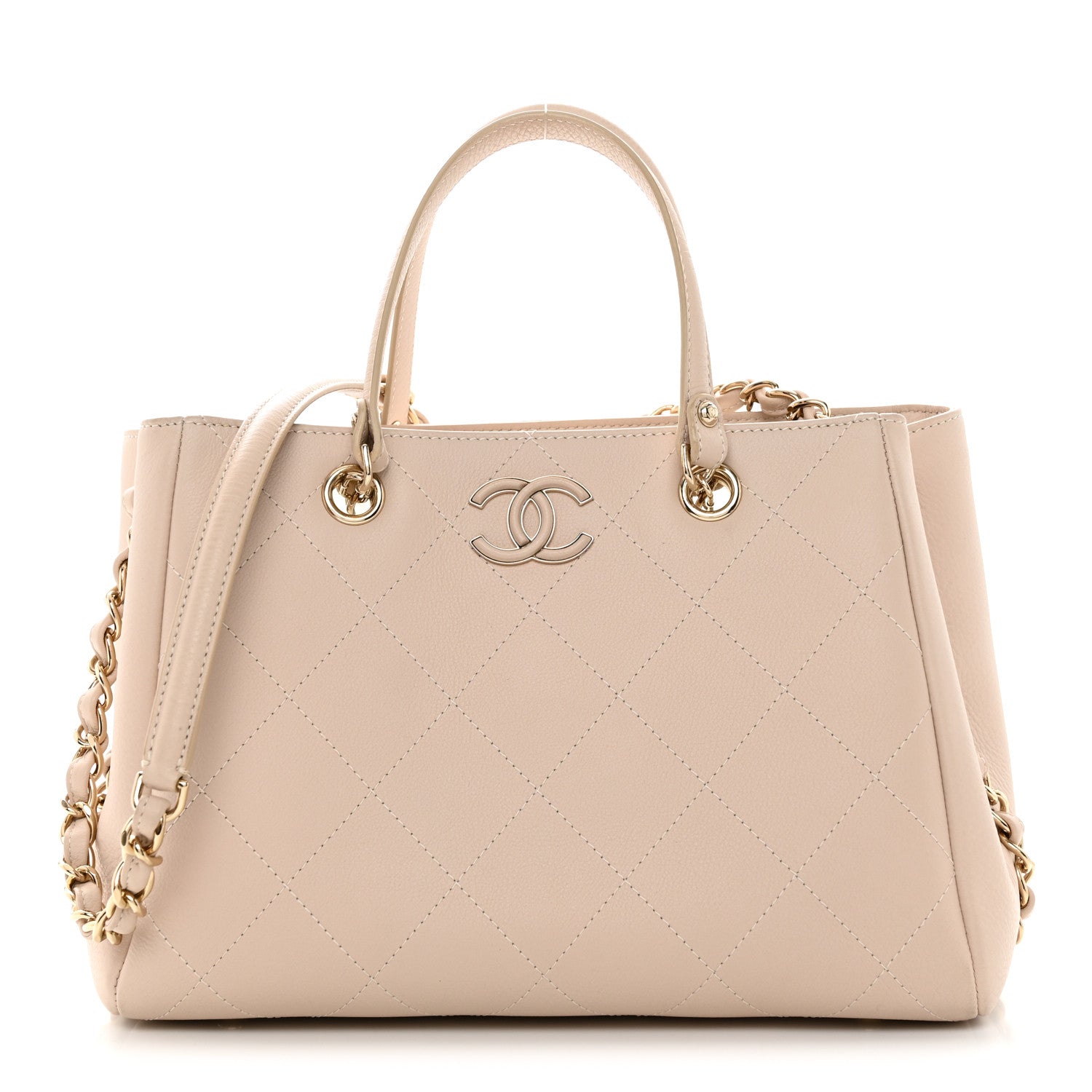Chanel Bullskin Stitched Small Shopping Bag Beige 1 of 10