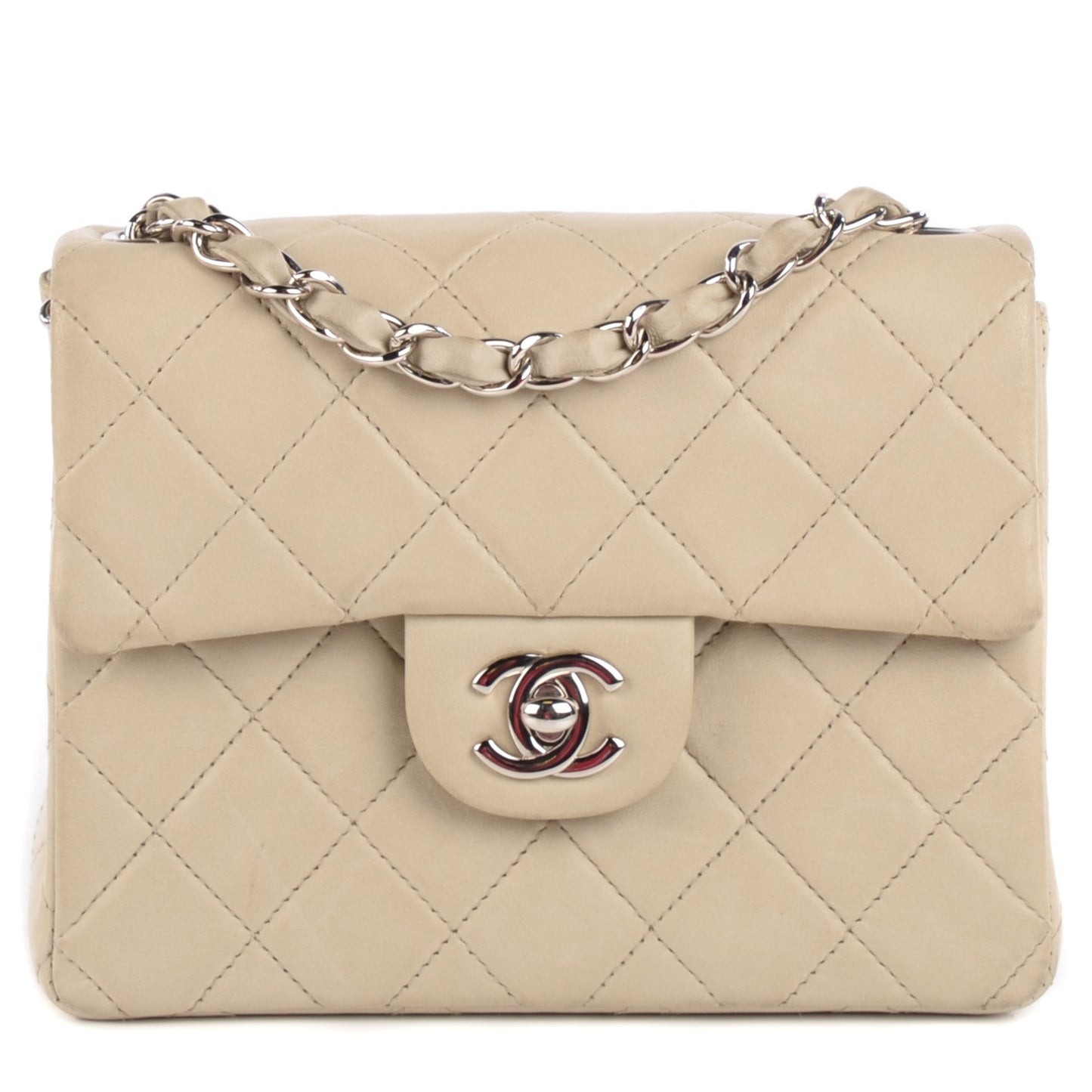 Lambskin Quilted Mini Square Flap Beige