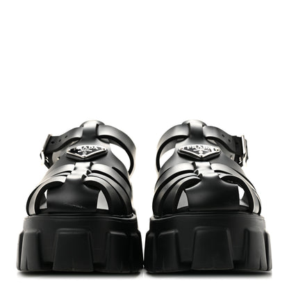 Prada Foam Rubber Triangle Logo Monolith 55mm Cage Sandals 38 Black 3 of 11