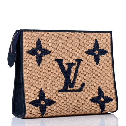 Louis Vuitton Raffia Calfskin Monogram Giant Toiletry Pouch 26 Blue 2 of 4