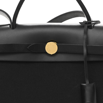 Hermes Military Toile Vache Hunter Herbag Zip Retourne 31 PM Black 9 of 12