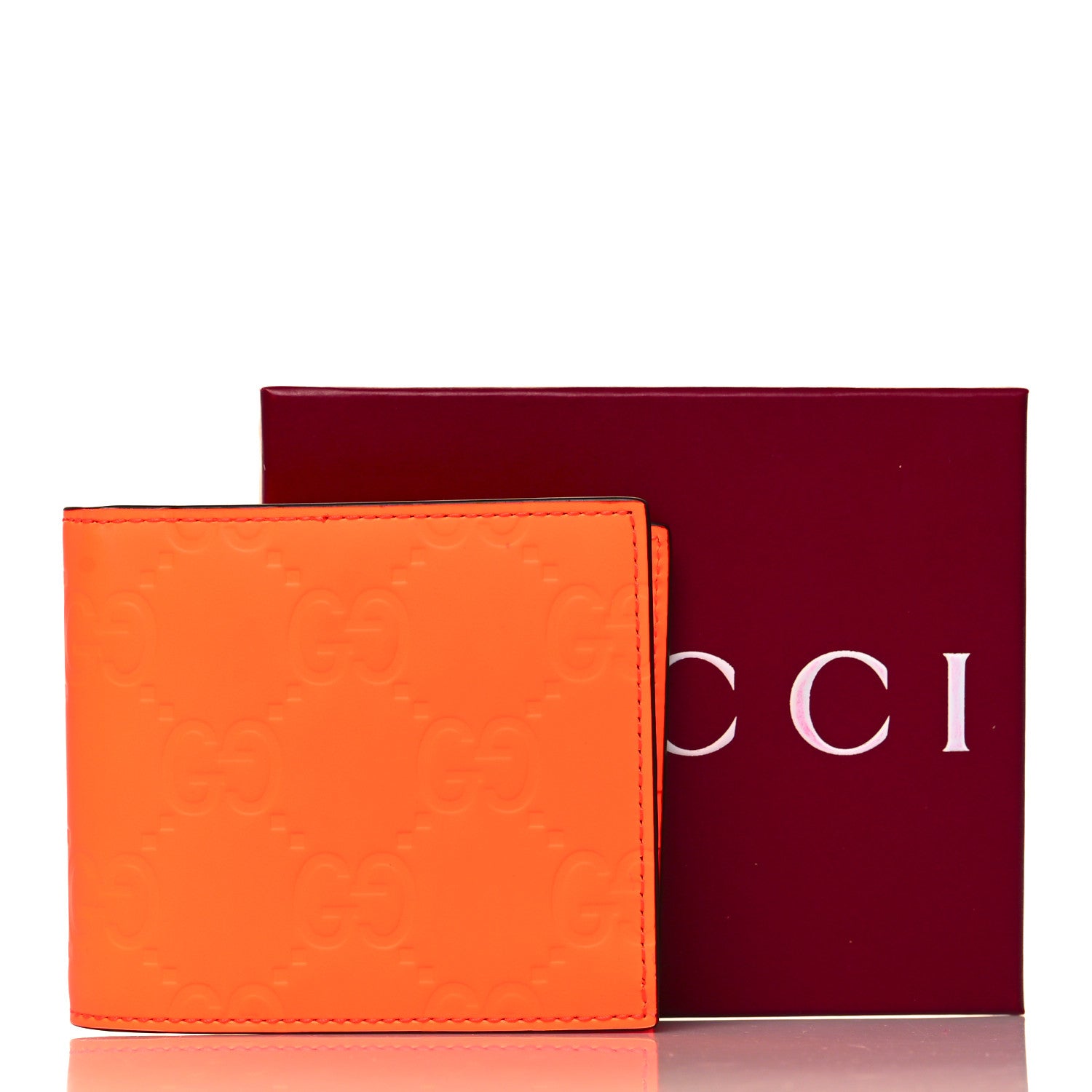 Gucci Rubber Effect GG Embossed Bi-Fold Wallet Fluorescent Orange