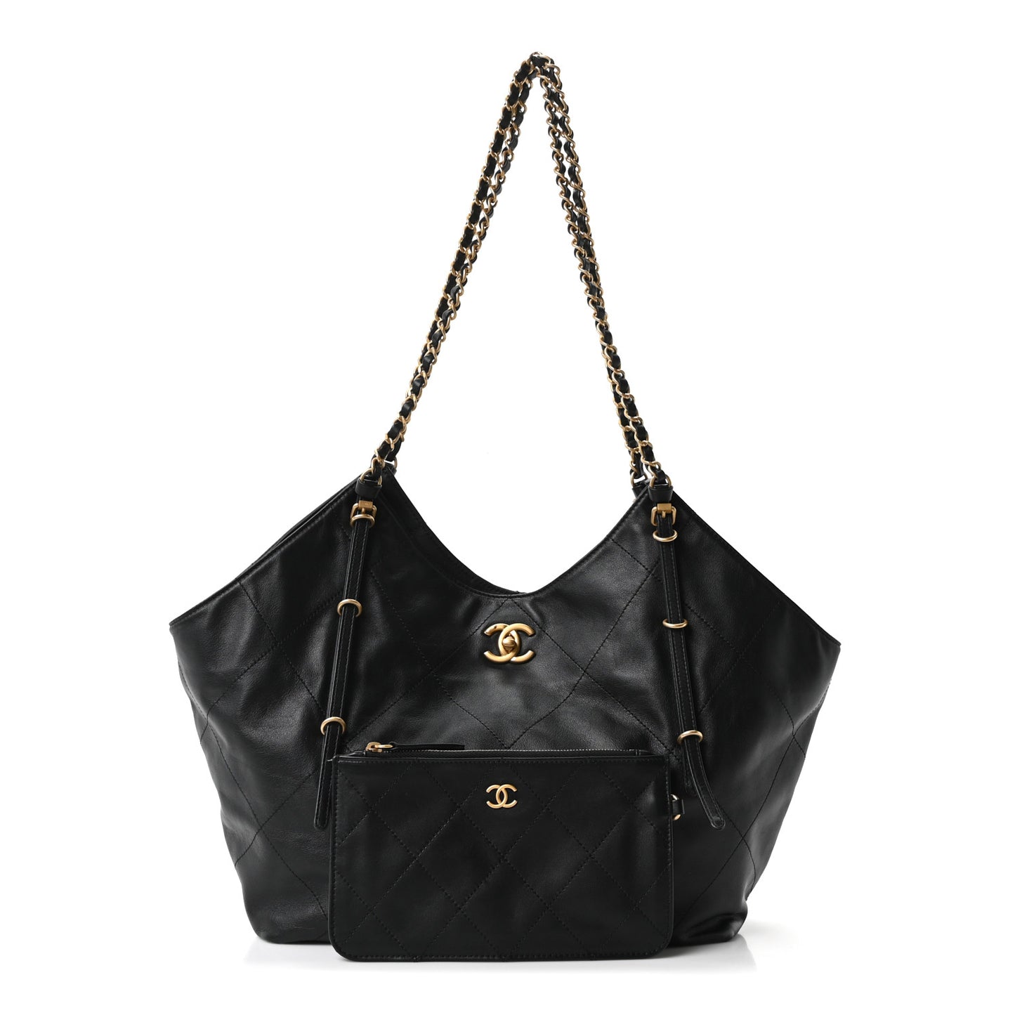 Calfskin Quilted Small Shopping Bag Black