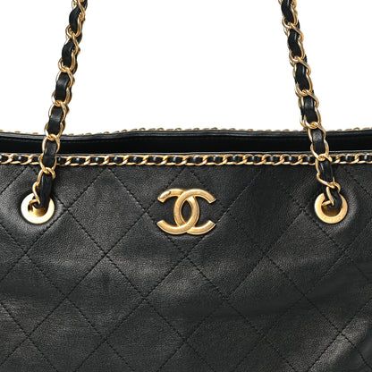 Chanel Calfskin Quilted Chain Lines Shopping Tote Black 8 of 10