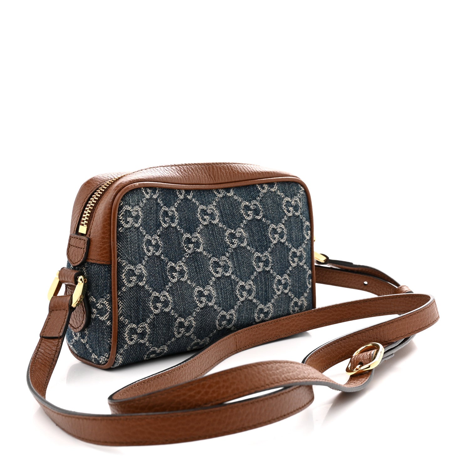 Gucci New Denim GG Monogram Dollar Calfskin Mini Ophidia Shoulder