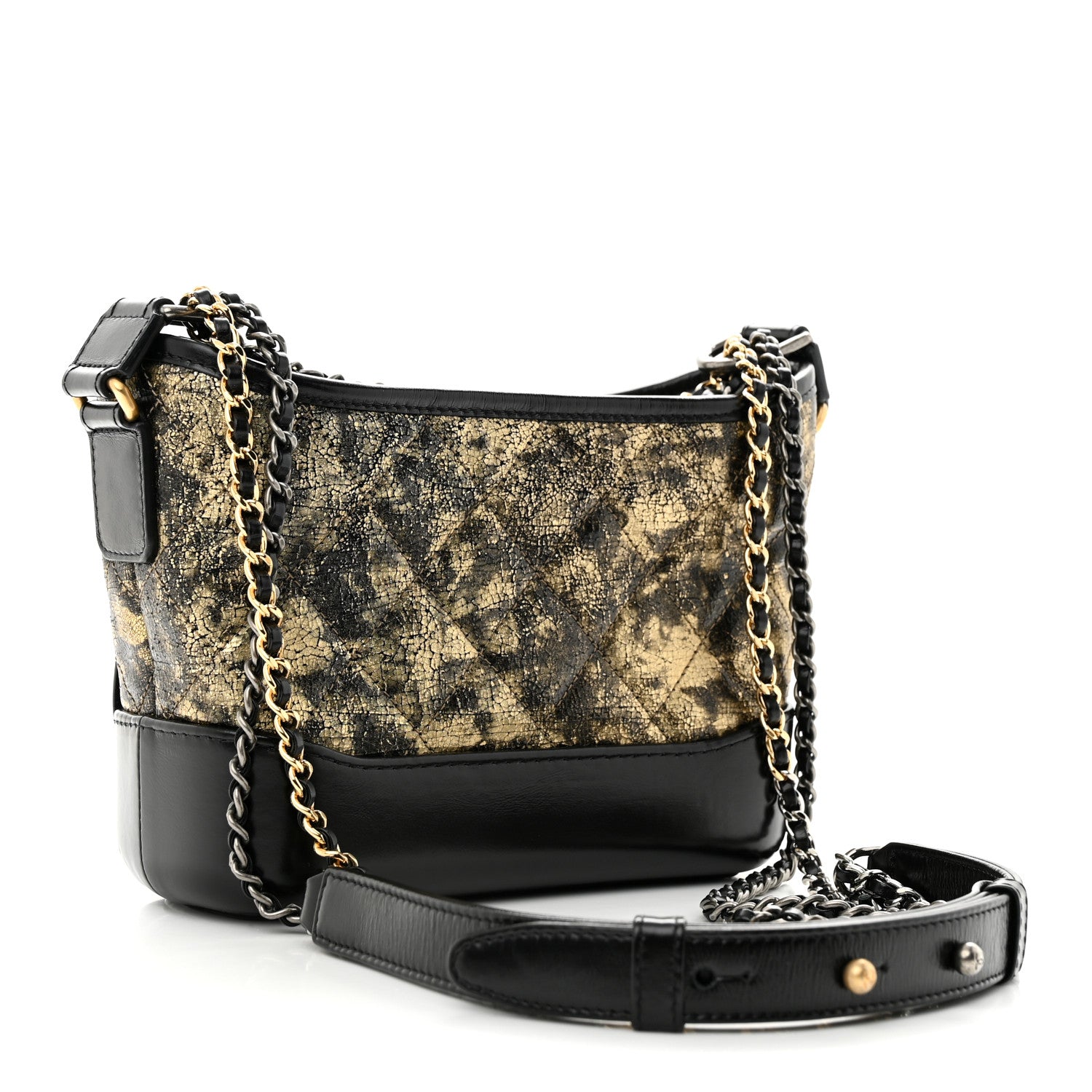 Chanel Metallic Crumpled Goatskin Quilted Small Gabrielle Hobo Black Gold 3 of 11