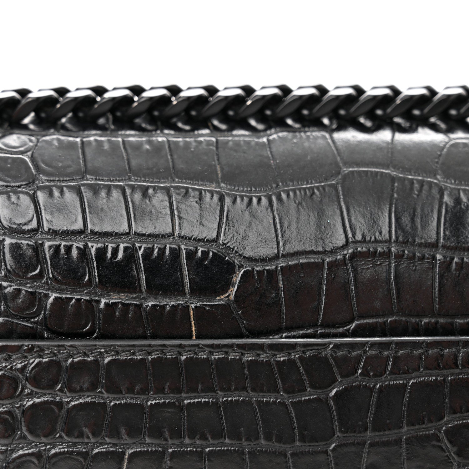 Saint Laurent Calfskin Crocodile Embossed Medium Monochrome Monogram Sunset Black 12 of 13