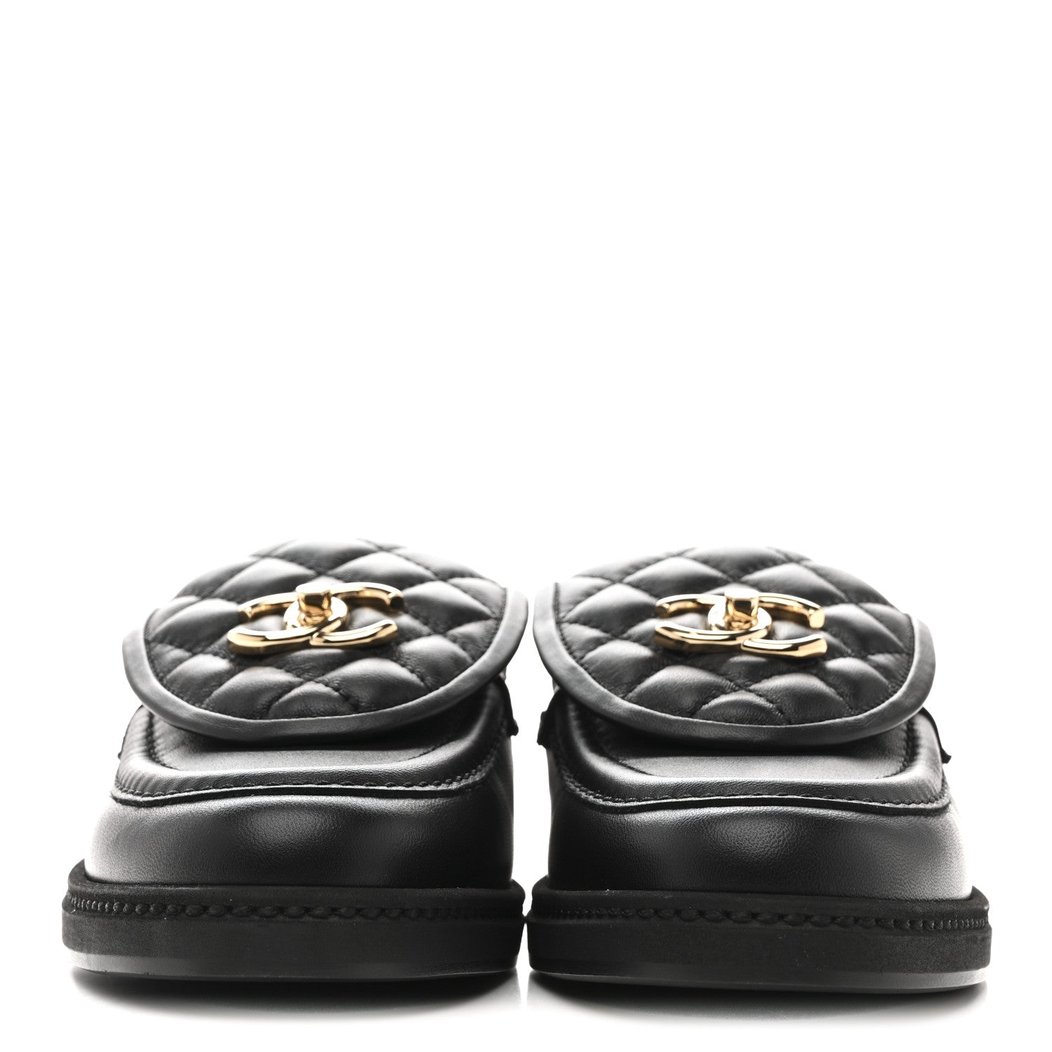 Chanel Lambskin Quilted CC Turnlock Loafers 37.5 Black 3 of 10
