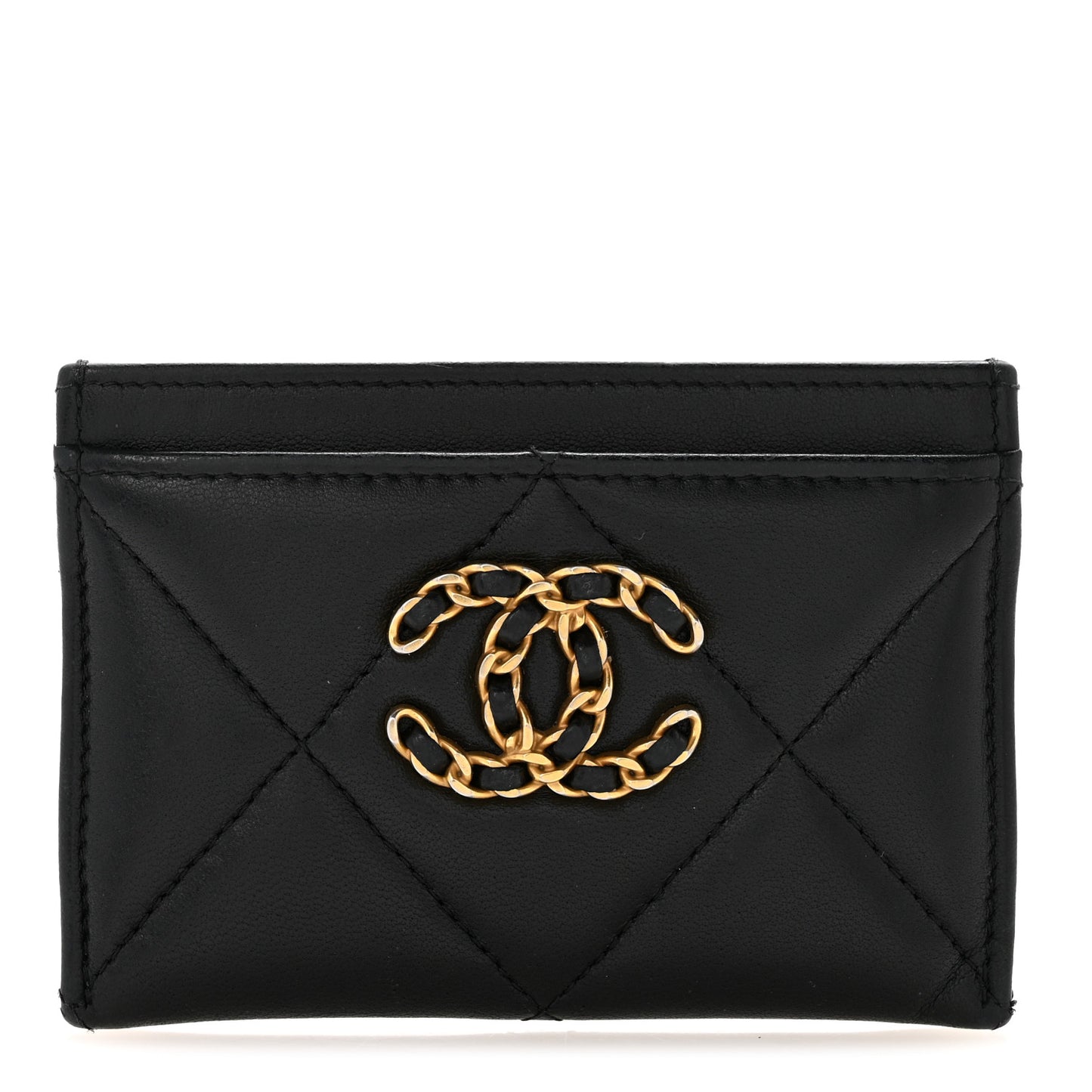 Lambskin Quilted Chanel 19 Card Holder Black