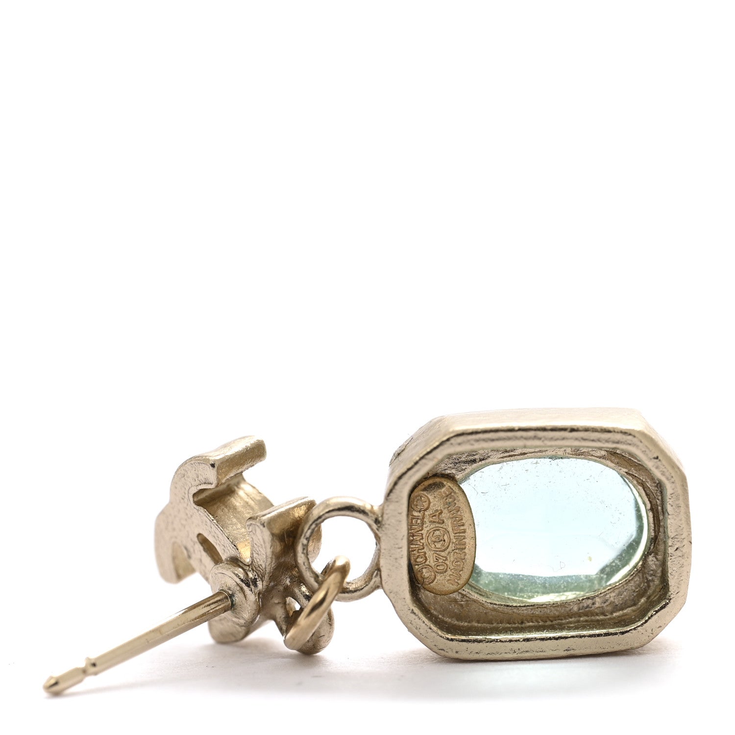 Chanel Crystal CC Drop Earrings Gold Blue 4 of 5
