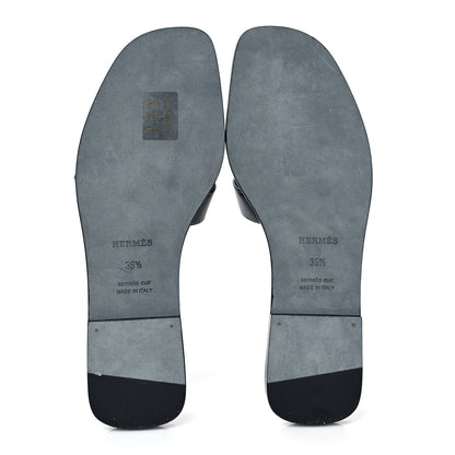Hermes Box Calfskin Oran Sandals 38.5 Black 8 of 8