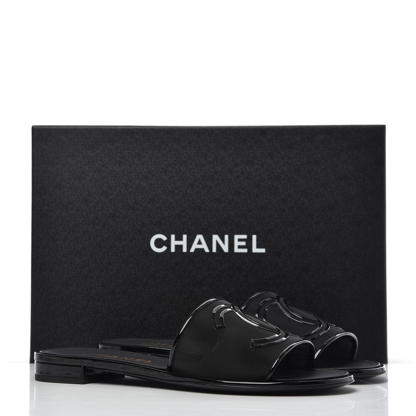 Mesh Patent Calfskin CC Mules 39 Black