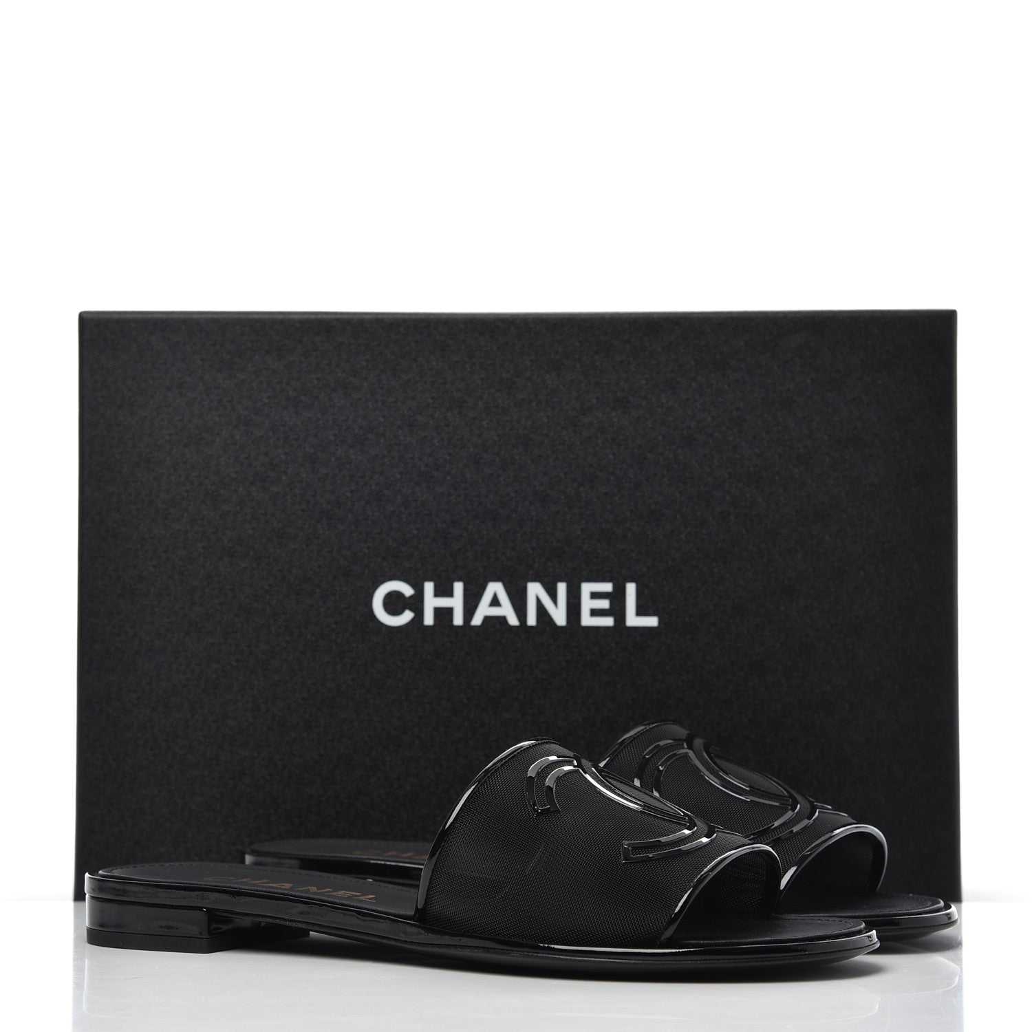 Chanel Mesh Patent Calfskin CC Mules 39 Black 8 of 8