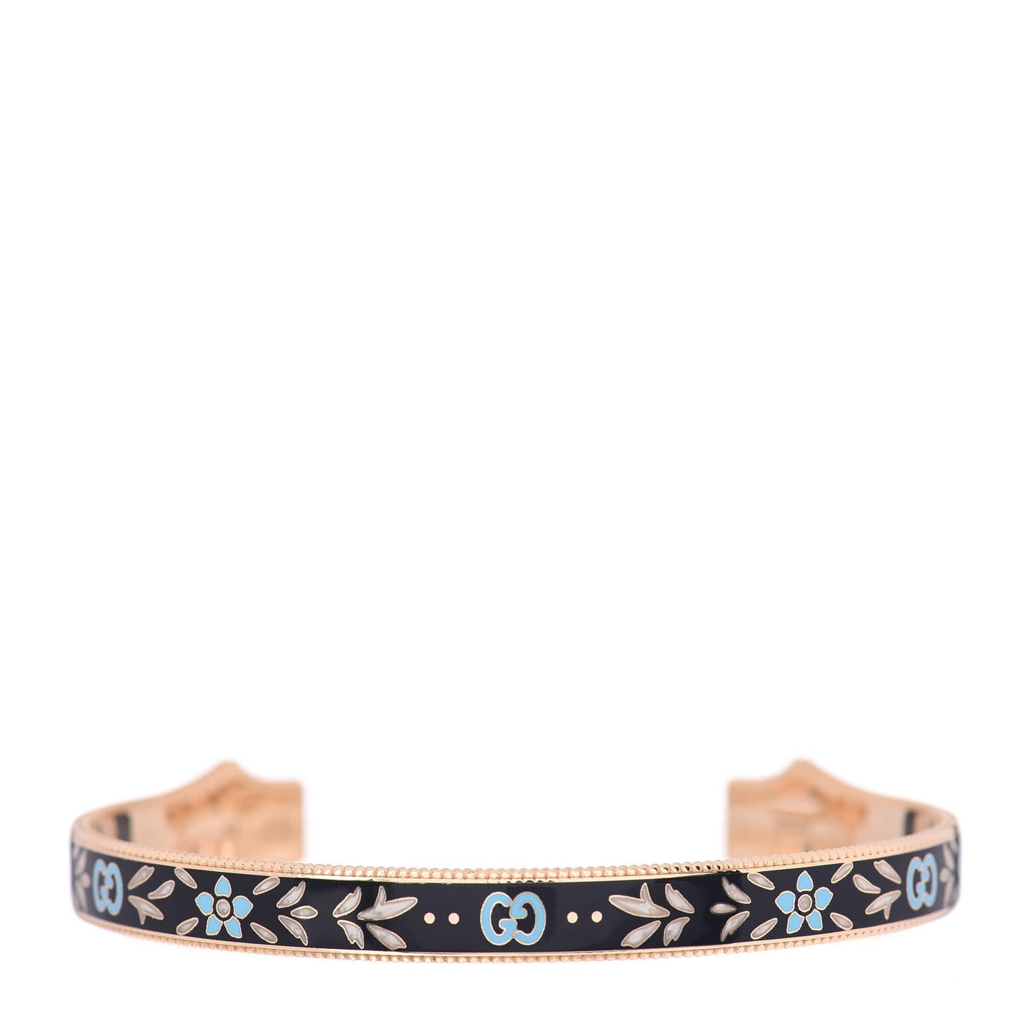 18K Yellow Gold Black Enamel Icon Blooms Cuff Bracelet