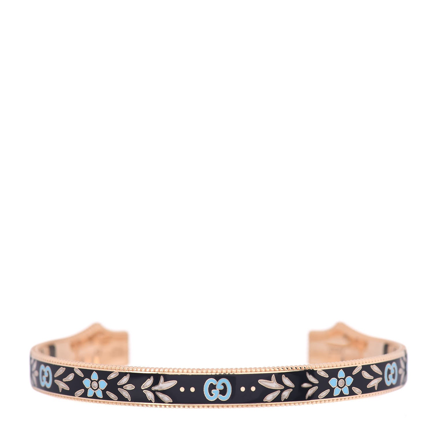 Gucci 18K Yellow Gold Black Enamel Icon Blooms Cuff Bracelet 1 of 4