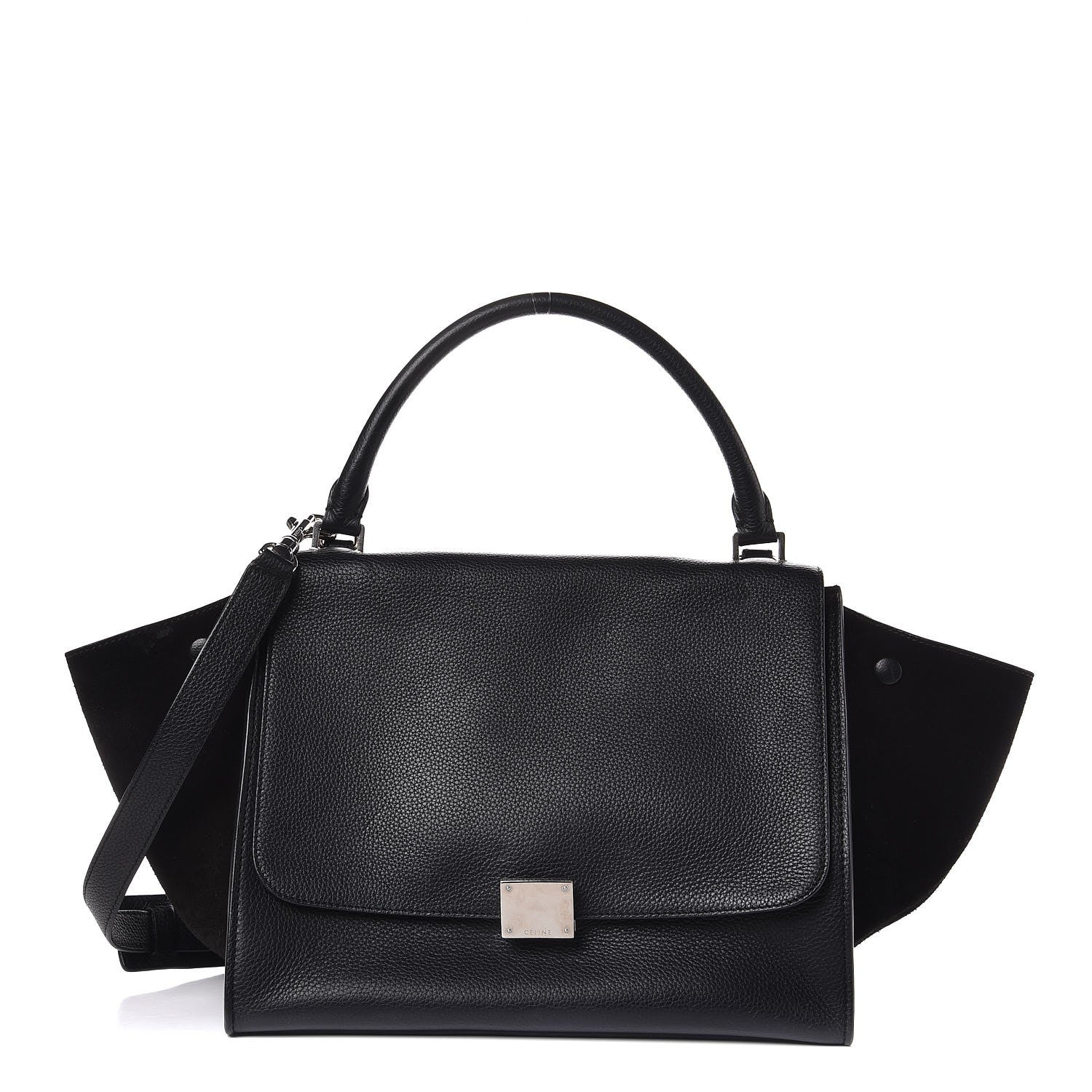 Celine Drummed Calfskin Suede Medium Trapeze Black 1 of 6