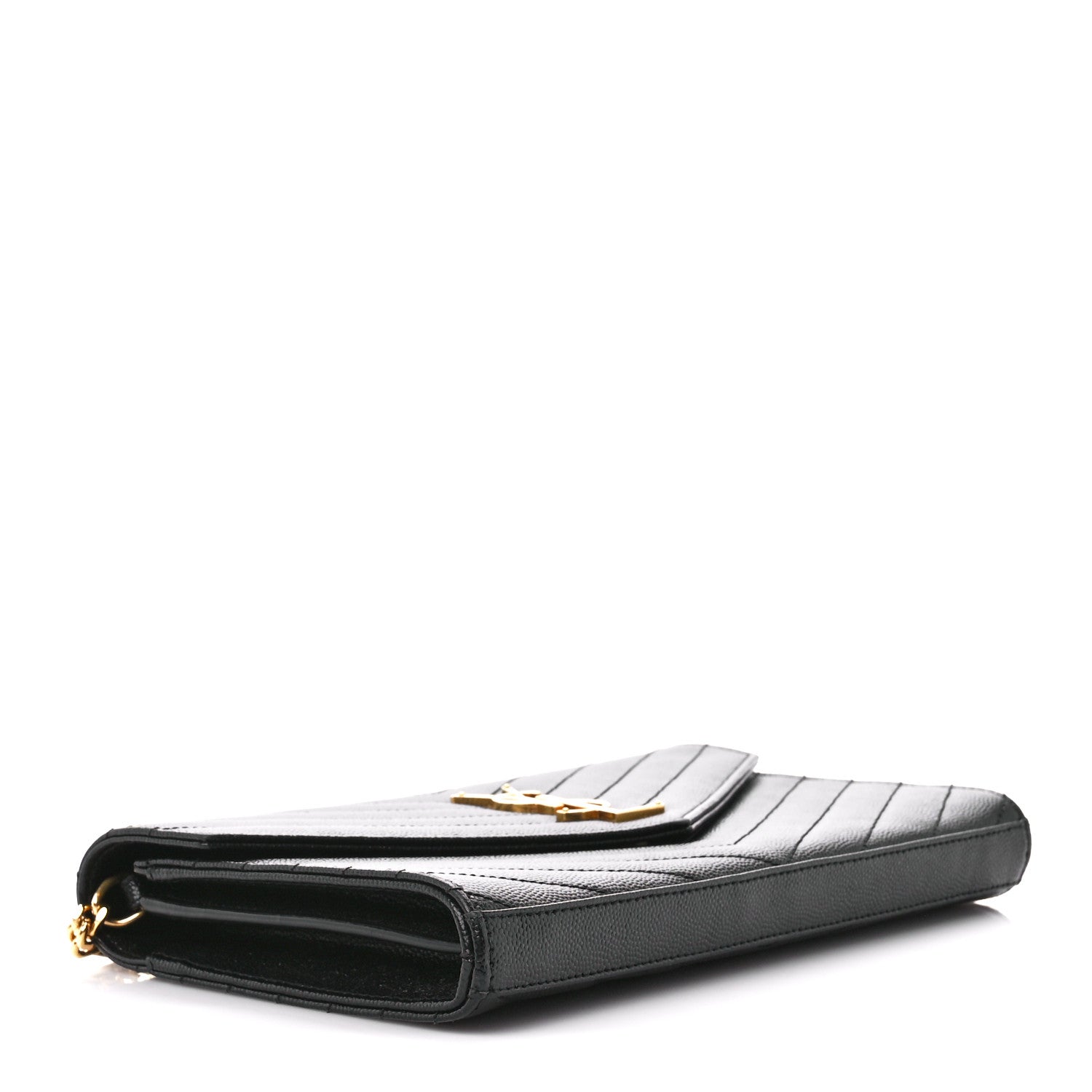 Saint Laurent Grain De Poudre Matelasse Chevron Monogram Chain Wallet Black 4 of 10