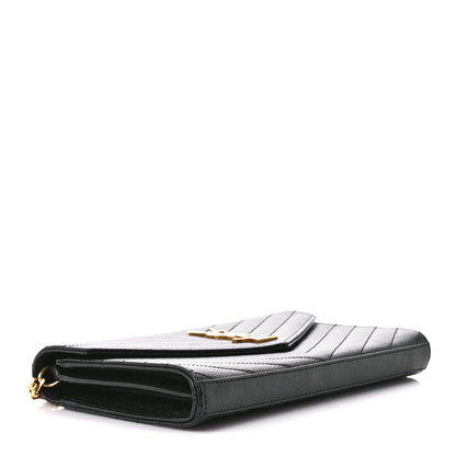 Saint Laurent Grain De Poudre Matelasse Chevron Monogram Chain Wallet Black 4 of 10