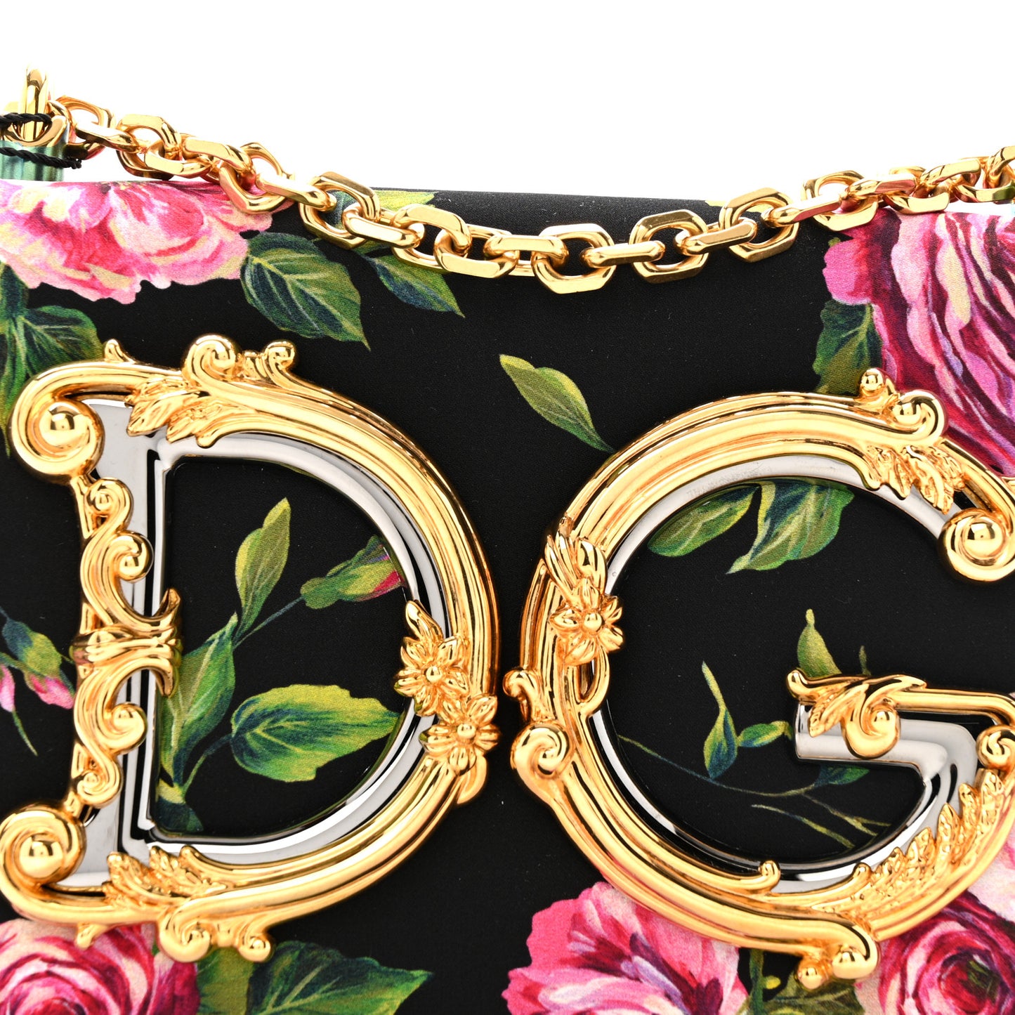 Calfskin Satin Floral Print DG Girls Bag Black Multicolor