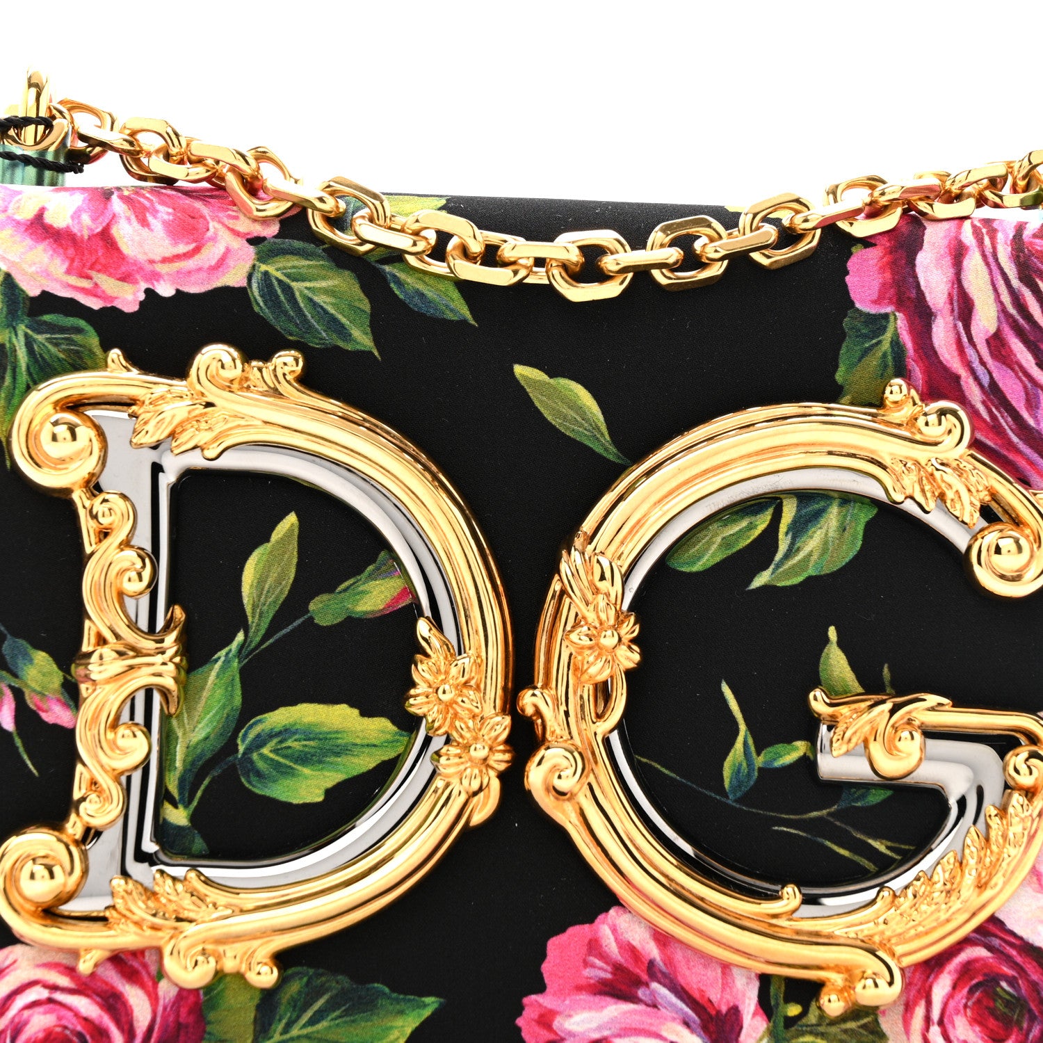 Dolce & Gabbana Calfskin Satin Floral Print DG Girls Bag Black Multicolor 7 of 10