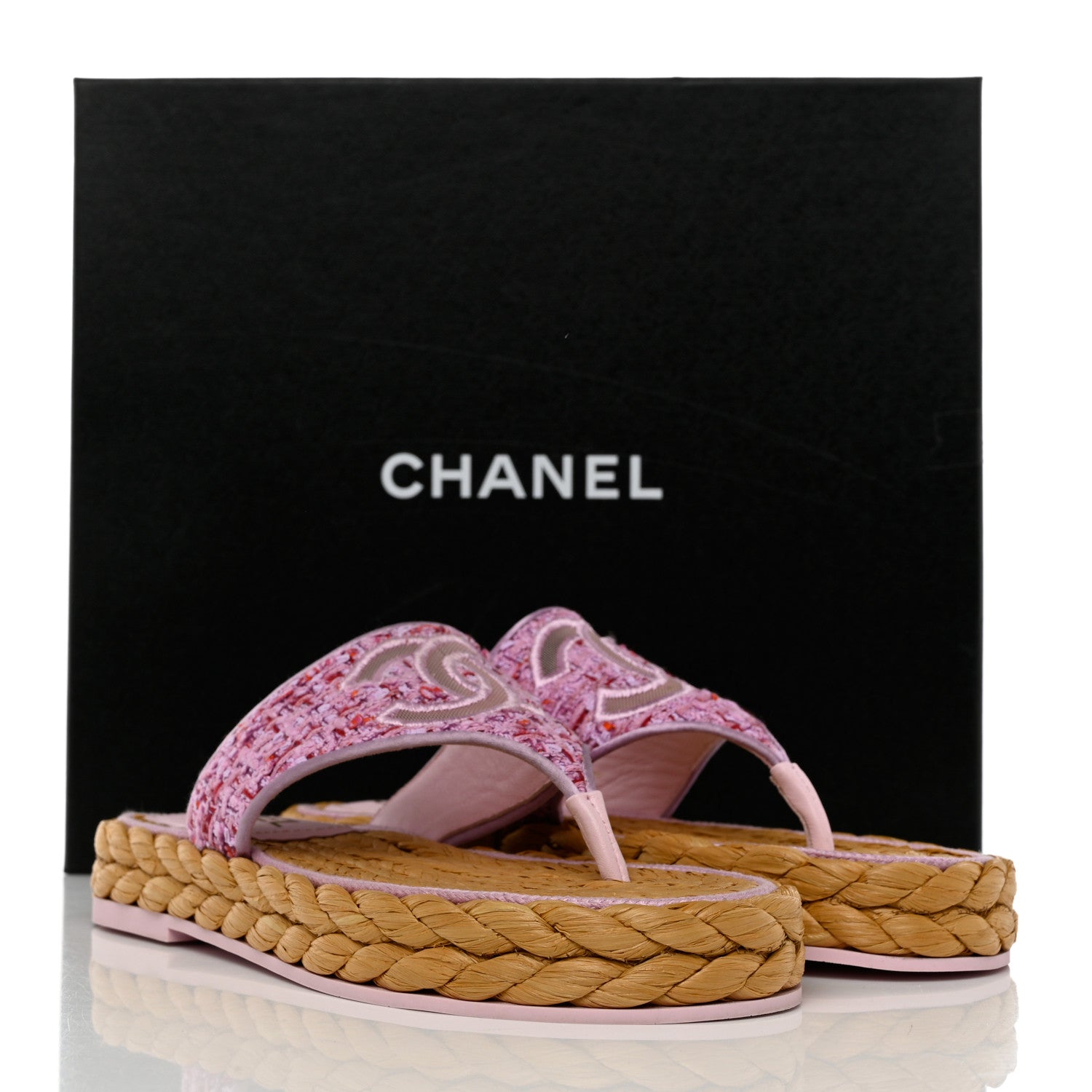 Chanel Tweed CC Thong Sandals Light 36 Purple Pink Red 9 of 9
