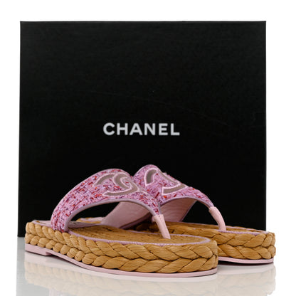 Chanel Tweed CC Thong Sandals Light 36 Purple Pink Red 9 of 9