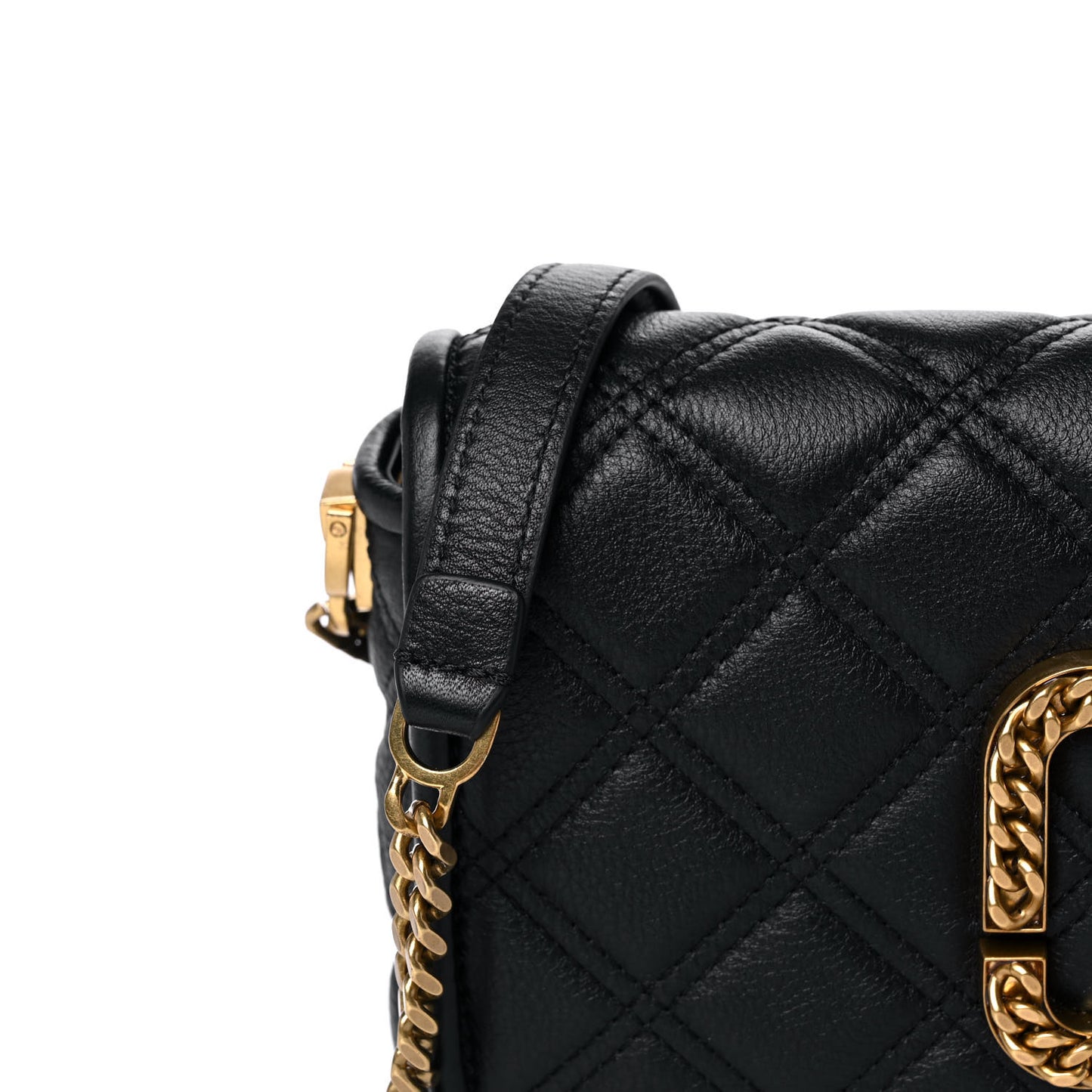 Grained Calfskin Quilted Double Stitched The Status Flap Crossbody Bag Black