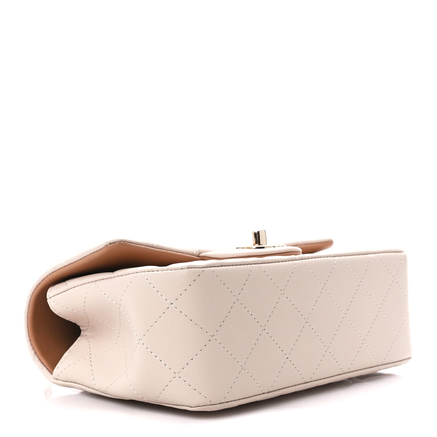 Lambskin Quilted Bi-Color Mini Top Handle Rectangular Flap Ecru Dark Beige