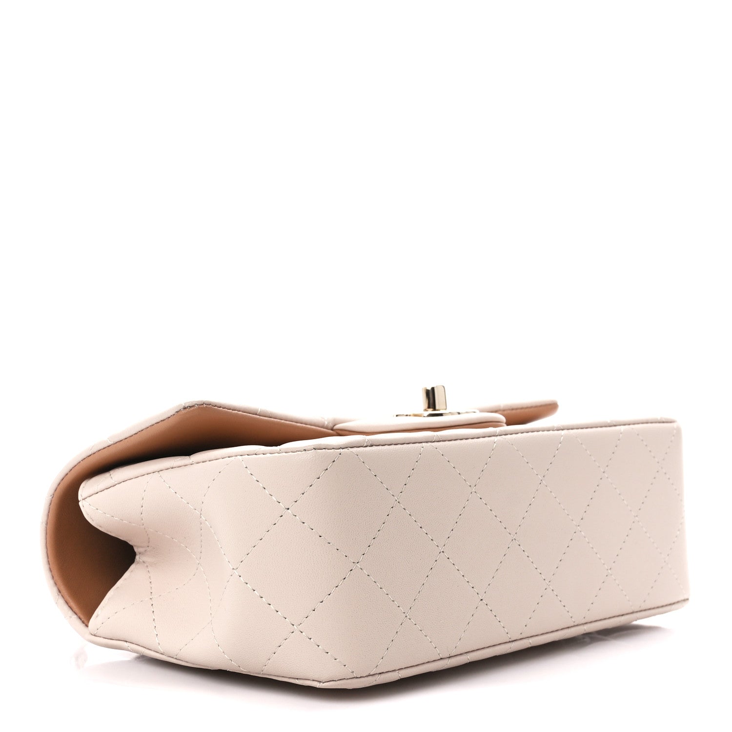 Chanel Lambskin Quilted Bi-Color Mini Top Handle Rectangular Flap Ecru Dark Beige 4 of 13