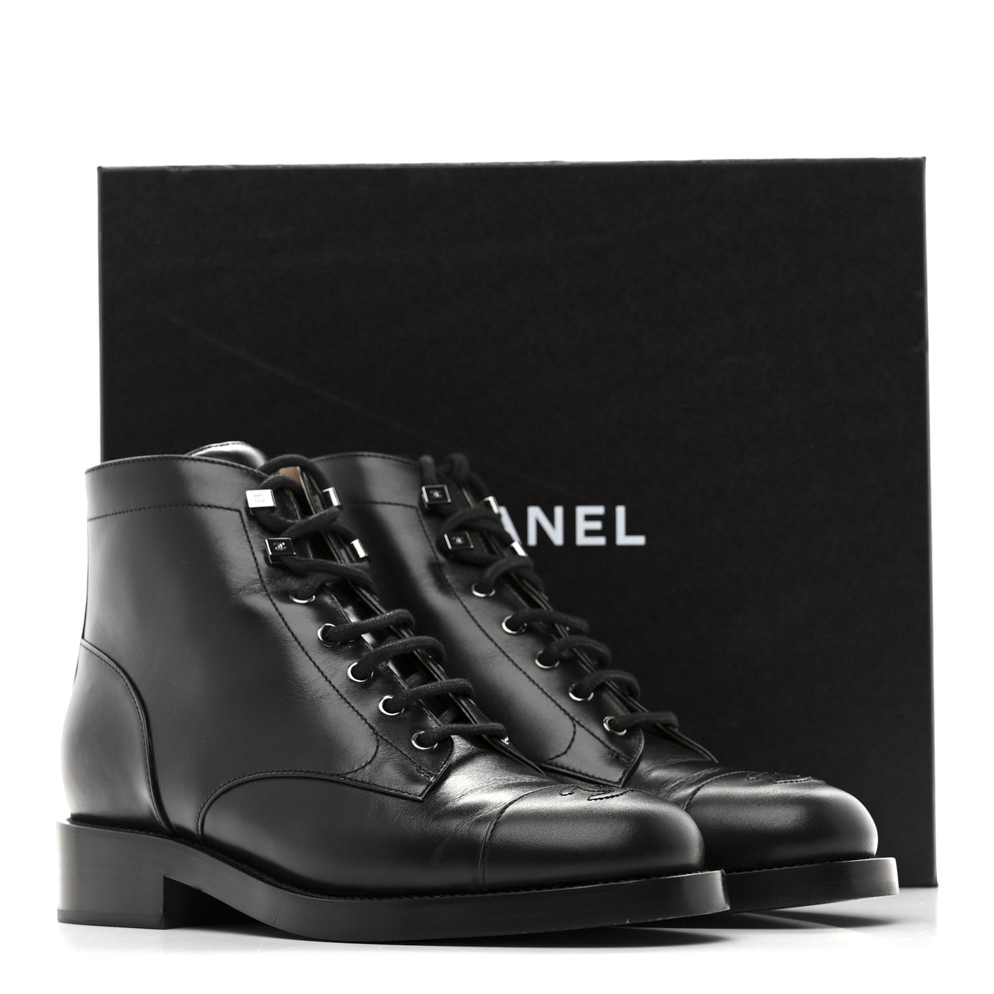 Calfskin Lace Up CC Combat Boots 40 Black