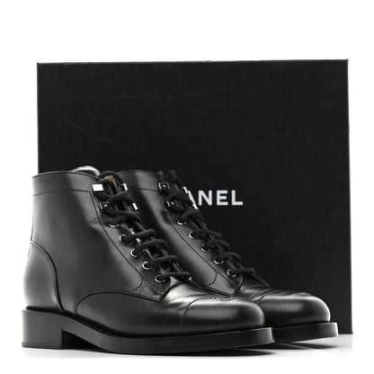Chanel Calfskin Lace Up CC Combat Boots 40 Black 10 of 10