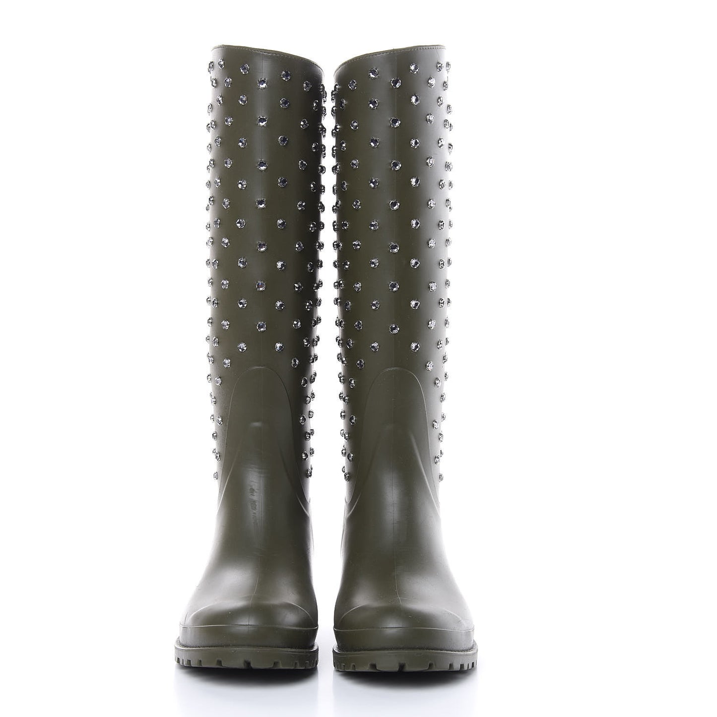Rubber Studded Festival Rain Boots 37 New Kaki Fonce