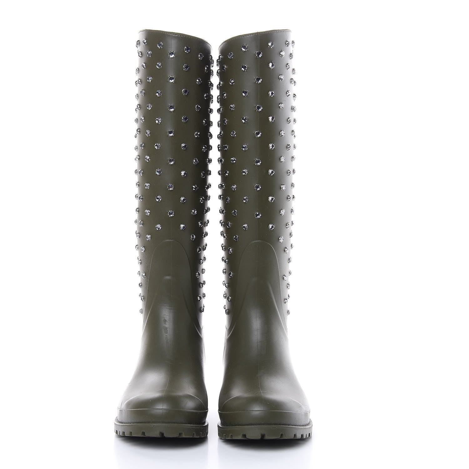 Saint Laurent Rubber Studded Festival Rain Boots 37 New Kaki Fonce 2 of 9