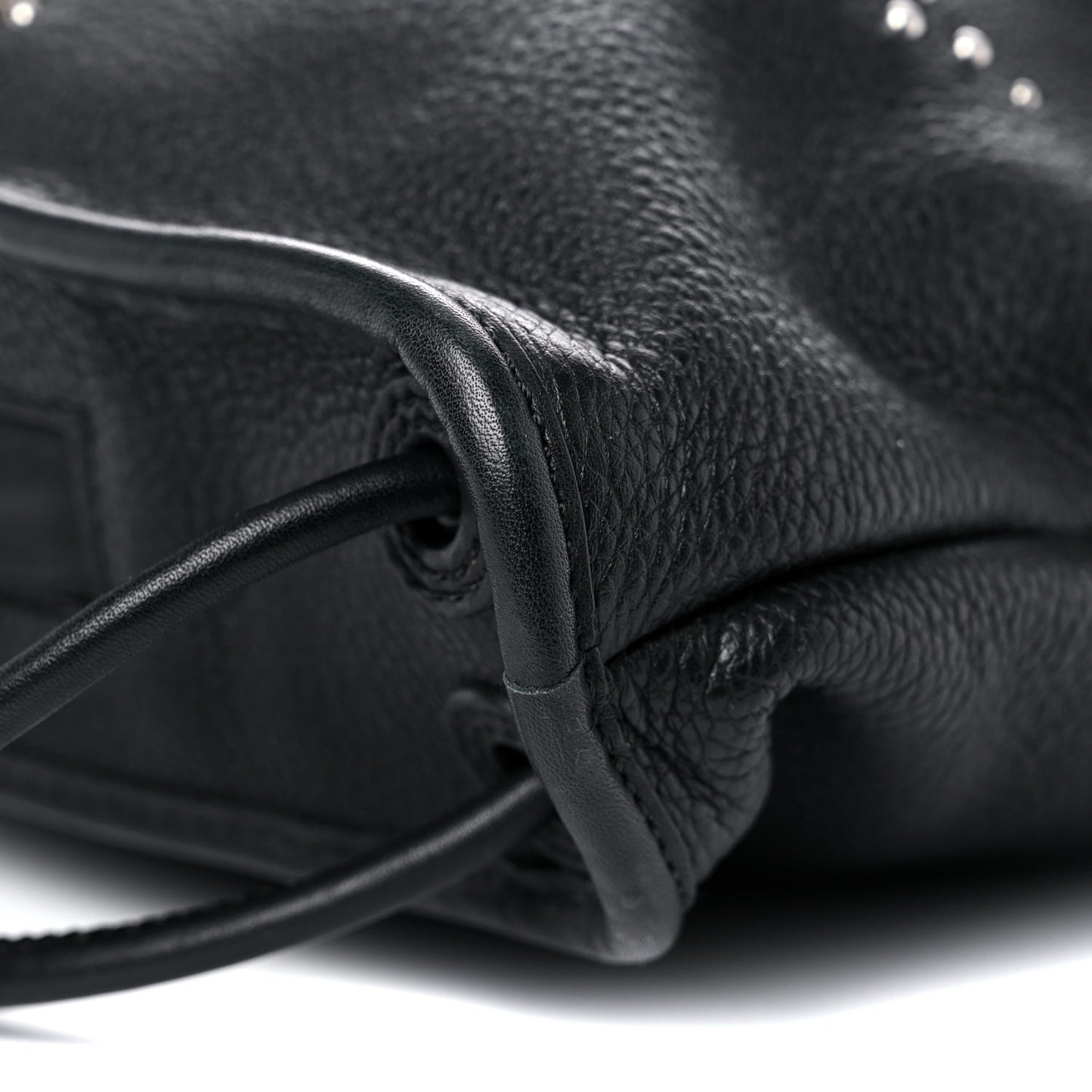 Pebbled Calfskin Studded Gym Sack Bag Black
