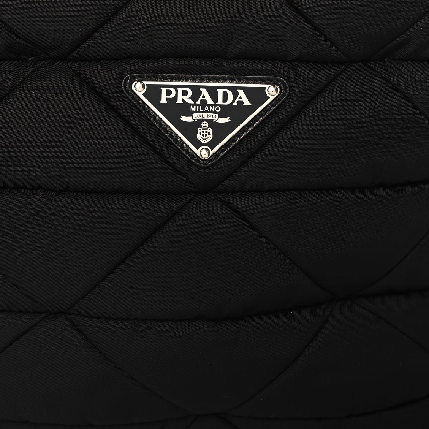 Re-Nylon Nappa Triangle Quilted Padded Small Double Handled Zip Tote Black