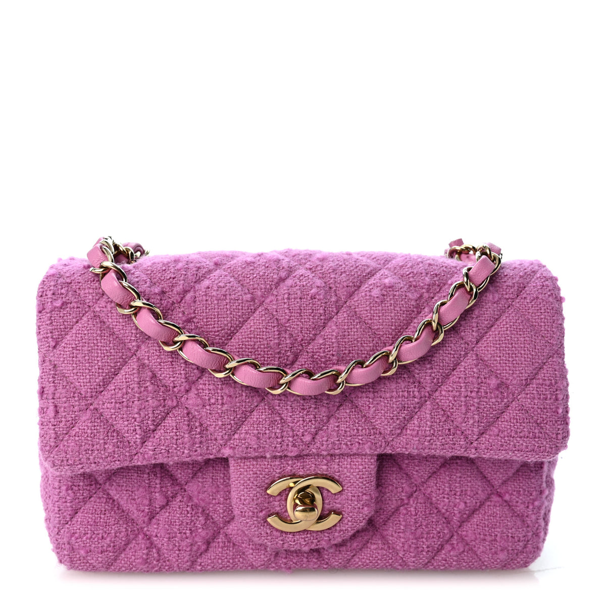 Tweed Quilted Mini Rectangular Flap Purple