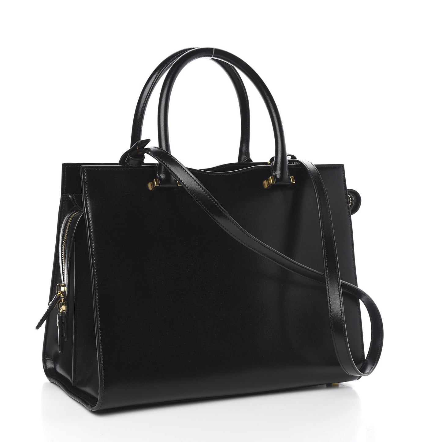 Shiny Calfskin Medium Uptown Tote Black