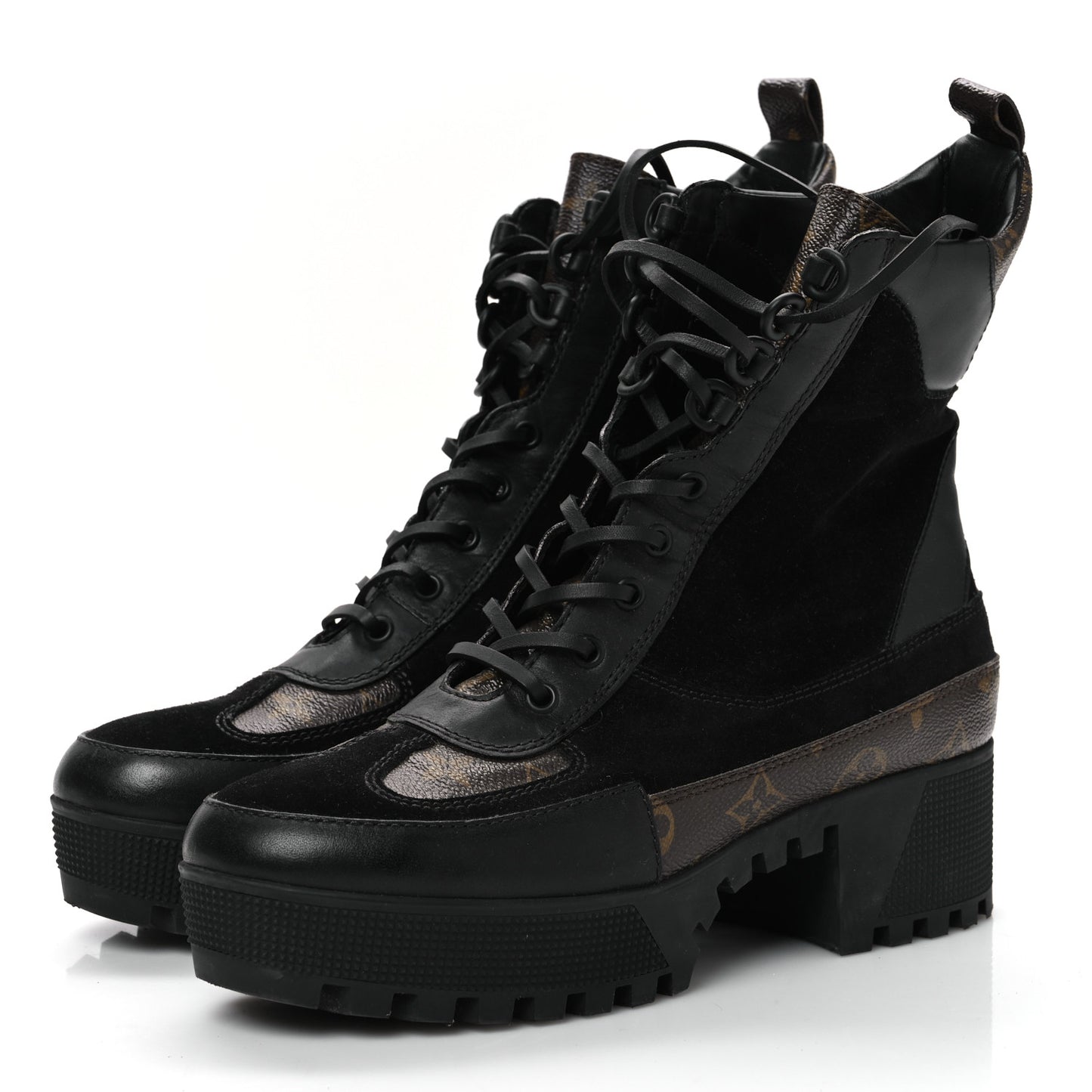 Suede Calfskin Crocodile Embossed Patent Monogram Laureate Platform Desert Boots 41 Black