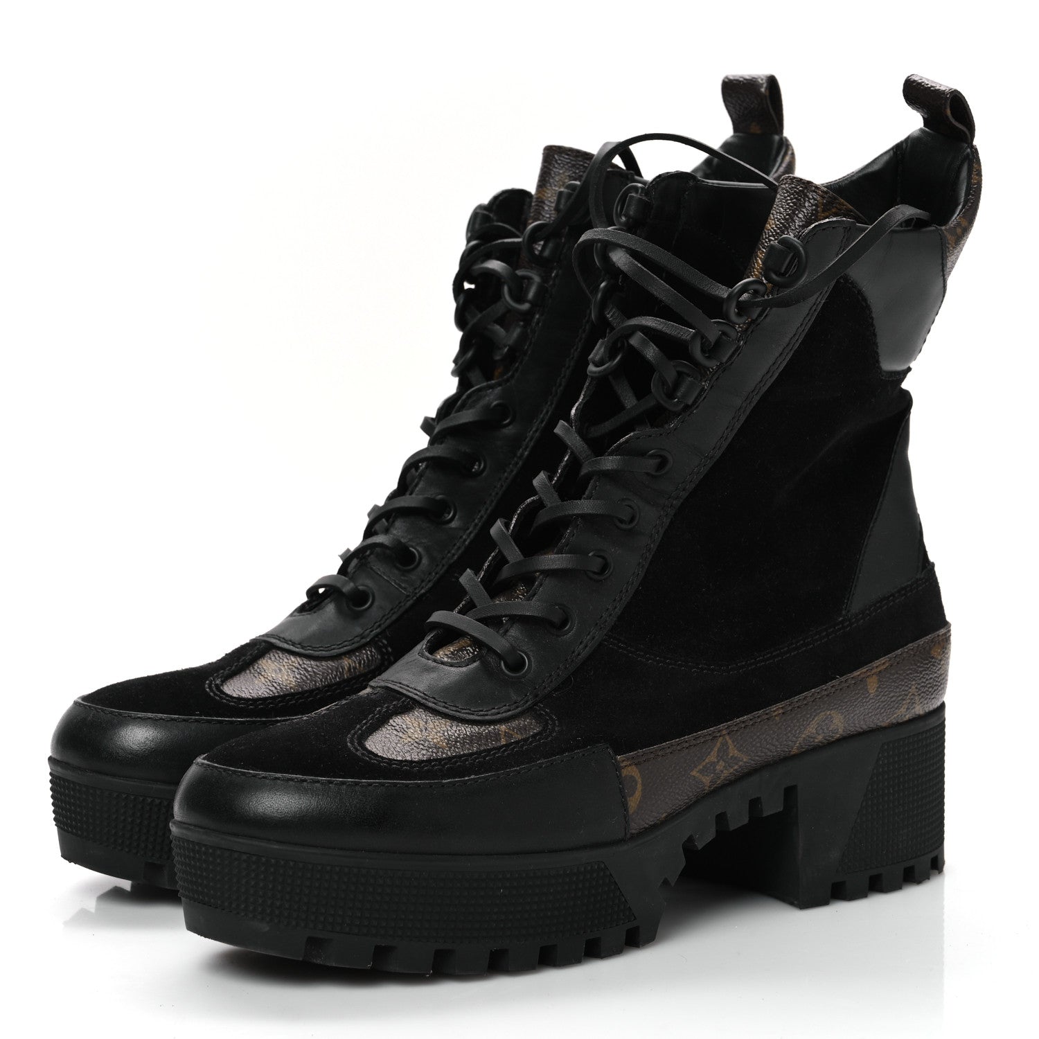 Louis Vuitton Suede Calfskin Crocodile Embossed Patent Monogram Laureate Platform Desert Boots 41 Black 4 of 8