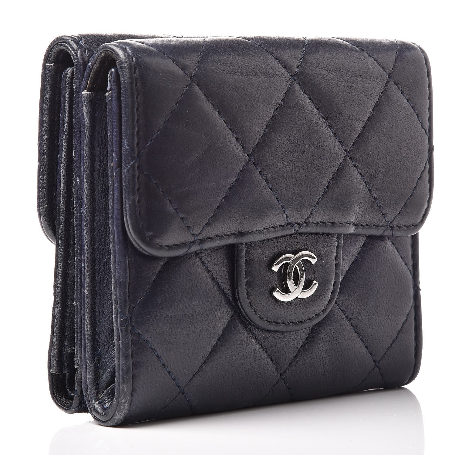 Chanel Lambskin Quilted Compact French Flap Wallet Navy 3 of 12