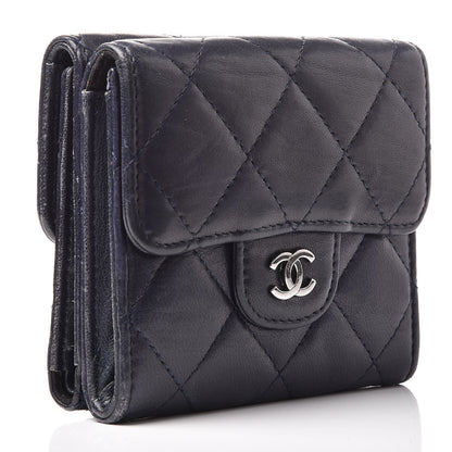 Chanel Lambskin Quilted Compact French Flap Wallet Navy 3 of 12