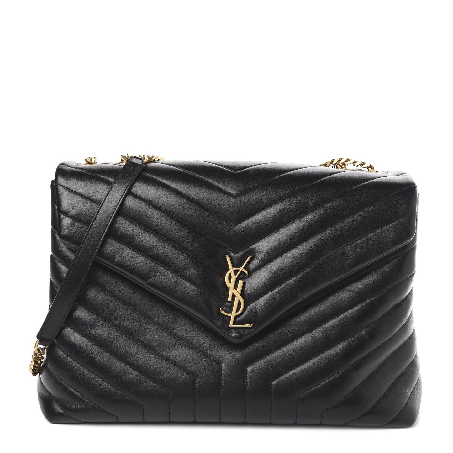 Calfskin Y Quilted Monogram Large Loulou Chain Satchel Black