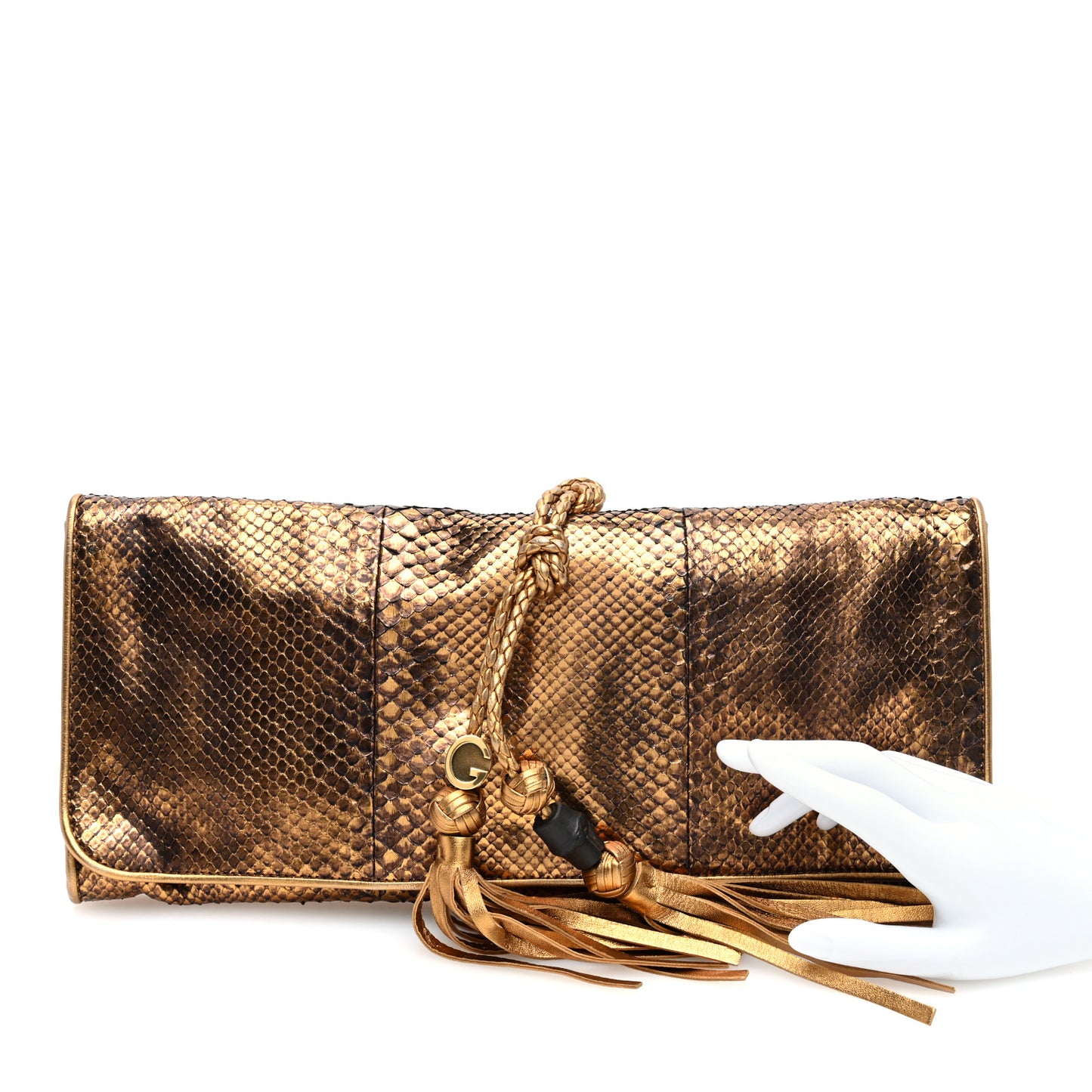 Metallic Snakeskin Malika Clutch Gold